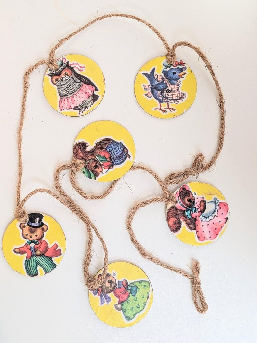 3/$55✨Upcycled Vintage Children’s Book Wood Garland — Reversible Animal Motifs